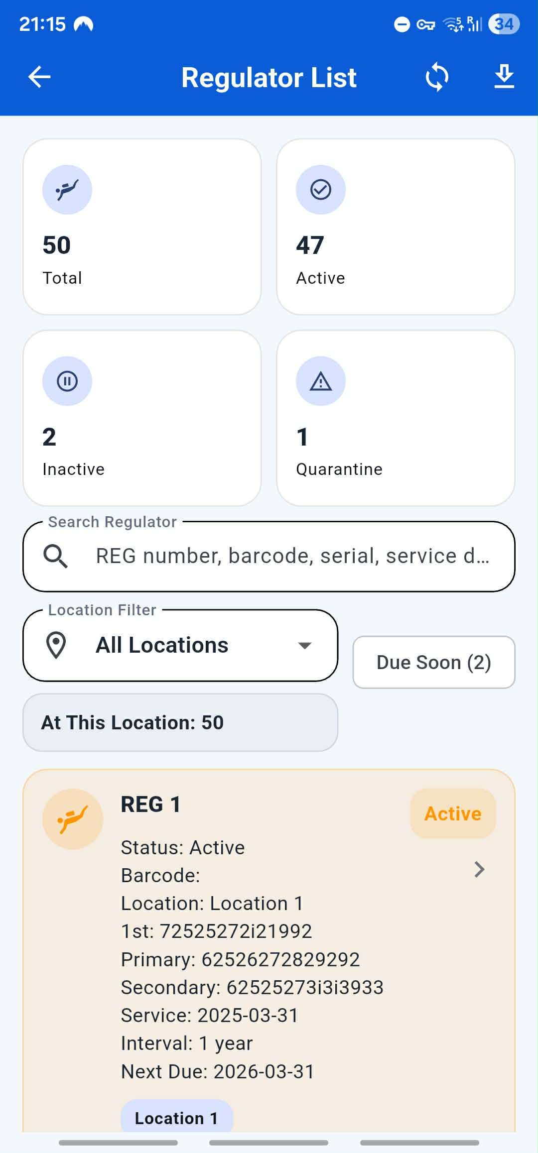 TRGS regulator list screen